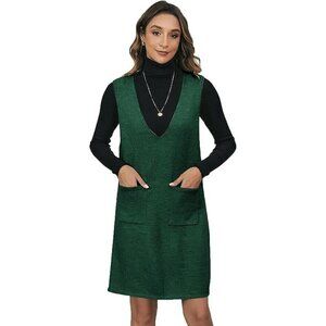 OYOANGLE V-Neck Sleeveless Knitted Solid Short Sweater Dress with Pocket Sz M
